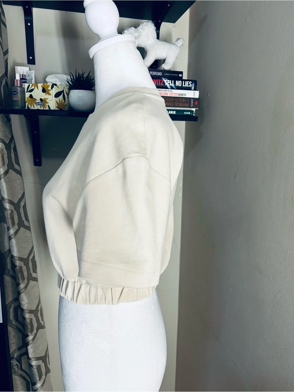 Zara Cream Cropped Elastic-Waist Tee - Picture 2 of 4